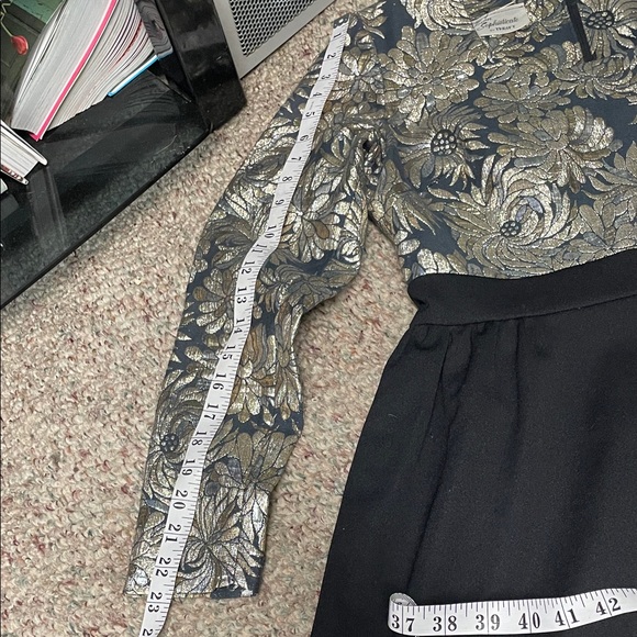 Vintage 60s metallic gold/silver floral top Black formal maxi Dress - Picture 5 of 8